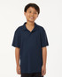 A navy blue men's polo shirt featuring a collar and short sleeves, with a logo on the chest.