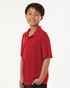 A red men's polo shirt with a collar and short sleeves, featuring a logo on the chest.