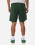 A pair of green men's shorts with a relaxed fit, viewed from the back. Features a smooth fabric finish.