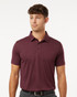 A maroon polo shirt with a collar and short sleeves, featuring a logo on the chest.