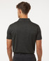 A men's performance polo shirt in dark grey, featuring a collar and short sleeves, with a logo on the back.