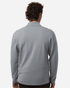 A grey long-sleeve men's polo shirt with a collar and a logo on the back.