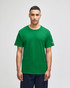 A green short sleeve t-shirt featuring a logo on the sleeve, displayed on a model.