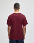 A maroon Champion Adult Jersey Short Sleeve T-Shirt viewed from the back, featuring a logo.