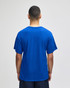 A blue Champion Adult Jersey Short Sleeve T-Shirt displayed from the back, featuring short sleeves and a simple design.