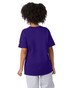 A purple Champion Youth Jersey Short Sleeve T-Shirt, viewed from the back, featuring a small logo on the sleeve.