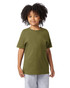 A green Champion Youth Jersey short sleeve T-shirt displayed on a child with curly hair, wearing grey bottoms.