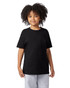 A black short sleeve t-shirt for youth, featuring a simple design and a relaxed fit.