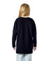 A youth long sleeve t-shirt in black with a plain back view, featuring a logo.