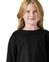 A black long sleeve youth t-shirt featuring a relaxed fit and branding. Suitable for casual wear.