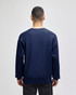 A navy blue adult crew sweatshirt with a relaxed fit, featuring a logo on the back.