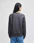 A dark grey adult crew sweatshirt with a relaxed fit, featuring a logo on the back.