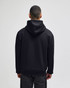 A black full-zip hooded sweatshirt displayed from the back, featuring a hood and a casual fit.