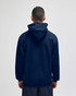 A back view of a navy pullover hooded sweatshirt. The sweatshirt has a hood and a relaxed fit.