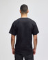 A black adult short-sleeve t-shirt with a plain back view, featuring a logo.