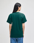 A dark green adult short-sleeve t-shirt with a relaxed fit, featuring a logo on the back.