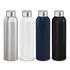 A drink bottle set featuring four aluminium bottles in silver, white, navy blue, and black, each with a metal lid.