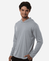 A light grey hooded long-sleeve t-shirt for men, featuring a relaxed fit and a logo on the chest.