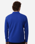 A blue men's stretch fleece 1/4 zip top, viewed from the back, featuring a collar and long sleeves.