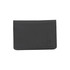 A black bifold wallet with a simple design and stitching, featuring a small logo on the front.