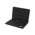 A black bifold wallet with multiple card slots and a textured finish, featuring a small logo.