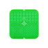 A green, three-section dog enrichment lick mat featuring various textured patterns, including hexagons and bones.