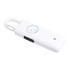 A white safety alarm keychain with a round button and a clip for attachment. It features a small speaker area.