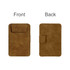 A brown mini clipboard with a front pocket and a button closure on the back. It has a simple design and a logo.
