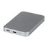 A silver power bank with a semi-solid state battery, featuring USB ports and an indicator light.