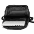 A black soft PU backpack with an open compartment featuring a silver laptop inside.