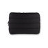 A black neoprene laptop sleeve featuring padded stitching and a zip closure. It includes a logo on the surface.
