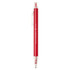 A red recycled aluminium ballpoint pen with a clear barrel and a clip, featuring a logo.