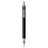 A black recycled aluminium ballpoint pen with a silver clip and accents, featuring a logo on its barrel.