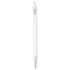 A recycled aluminium ballpoint pen in white, featuring a clear plastic section and a clip, with branding.