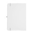 A recycled white A5 journal with a smooth cover and grey elastic closure, featuring a logo on the front.