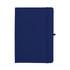 A navy A5 journal with a textured cover, an elastic closure, and a discreet logo.
