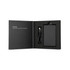 A black solid-state power bank with a USB cable, presented in a sleek black case. It features a logo on the inside.