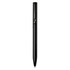 A black ballpoint pen made from recycled aluminium features a twist mechanism and includes a logo.