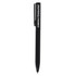 A black metal ballpoint pen with a clip and a branding logo on the barrel.