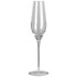 A clear glass champagne flute with a tall, slender body and a wide base. It has a smooth, elegant design.