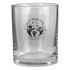 A clear rocks glass featuring a logo with a design and text related to family healthcare services.