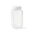 A clear plastic salad jar with a white lid and built-in fork. It has a simple, modern design.