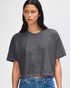 A grey crop boxy t-shirt made from heavyweight cotton, featuring a relaxed fit and short sleeves.