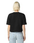 A black mid-length boxy top with short sleeves, displayed from the back on a model wearing light blue jeans.