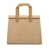 A tan cooler bag with a flat design and two woven handles, featuring a simple and minimalist look.