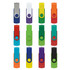 A collection of multicoloured Helix 8GB dual flash drives in various shades, featuring a circular attachment point.