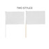 Two rectangular white flags on sticks, one with a clear plastic handle and the other with a wooden stick.
