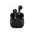 Half in-ear design earbuds in black, placed inside an open charging case with a sleek, modern look.