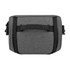 A grey cooler bag with a sturdy handle and zippers, featuring branding on the front.