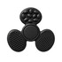 A black tactile fidget spinner featuring three textured surfaces for sensory feedback. It has a logo on one side.